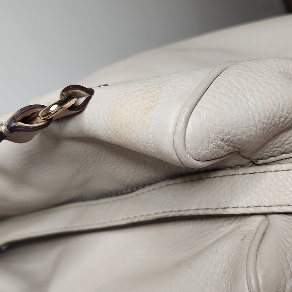 Kate Spade Lt. Gray/Gold leather medium xbody satchel. Preloved item sold as is - Picture 5 of 12